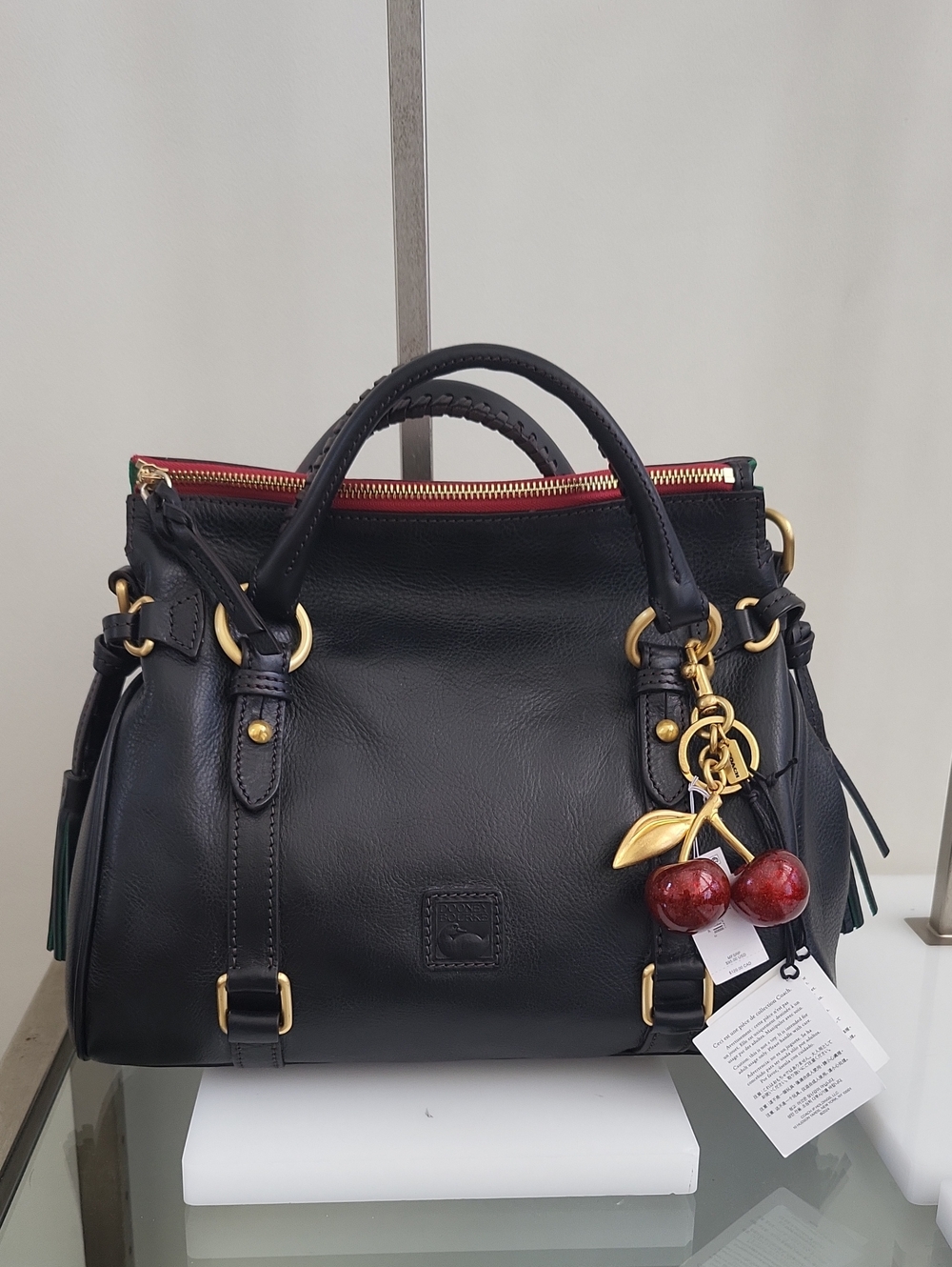 NWT! Dooney & Bourke Florentine Pebble Leather Medium Satchel, Red Zipper In Blk